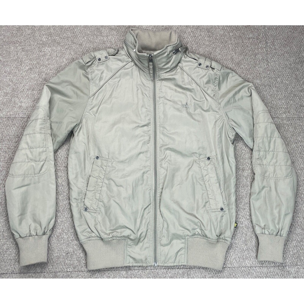 Alpha Industries, Inc. Men Full‎ Zip Beige Hidden Hood Long Sleeve Jacket Size M